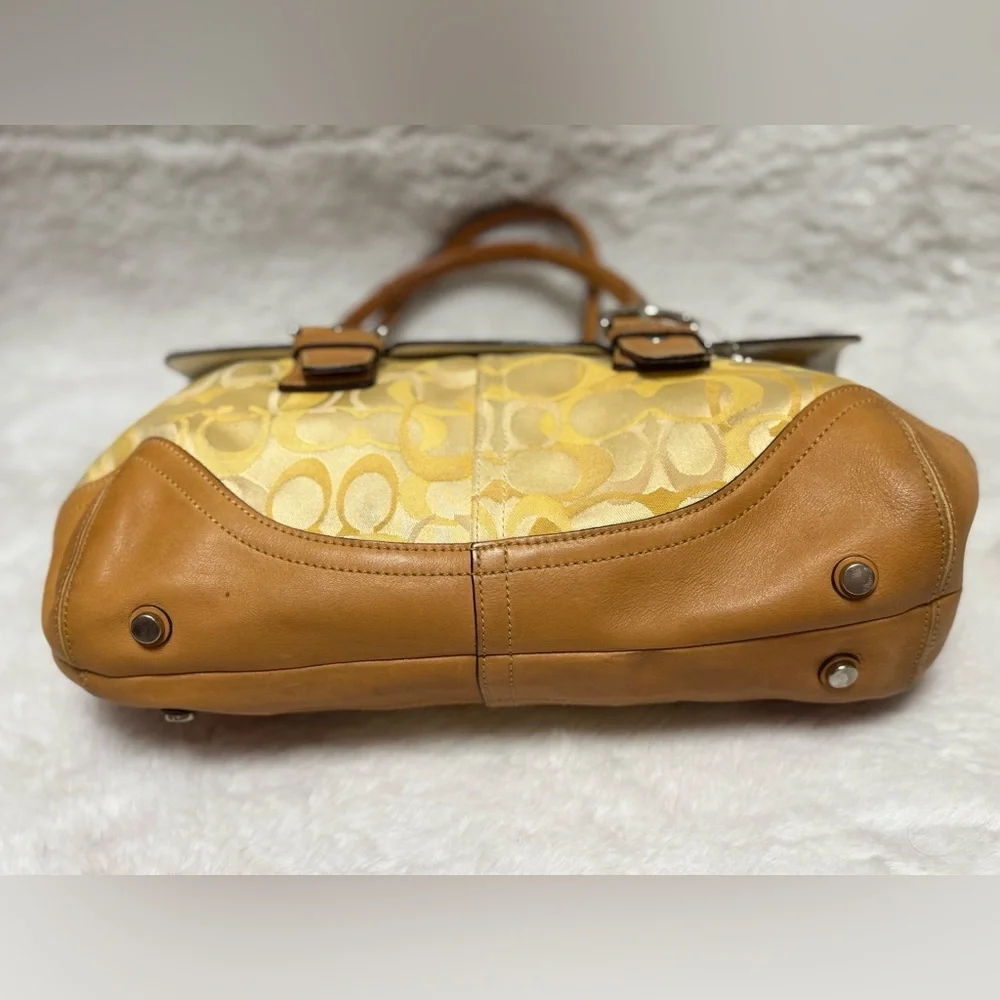 Coach Optic Signature Flap Satchel in Tan and Yellow Women's Bag - Picture 10 of 12